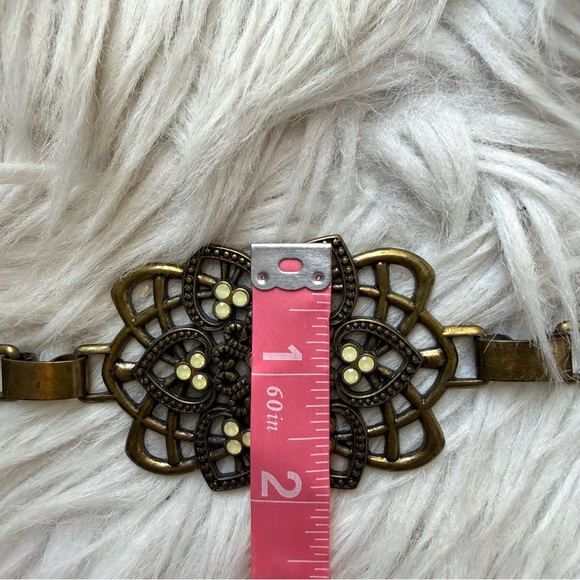 Vintage 80s Boho Cabochon Chain Waist Hip Belt Antique Gold Adjustable OS main image 5